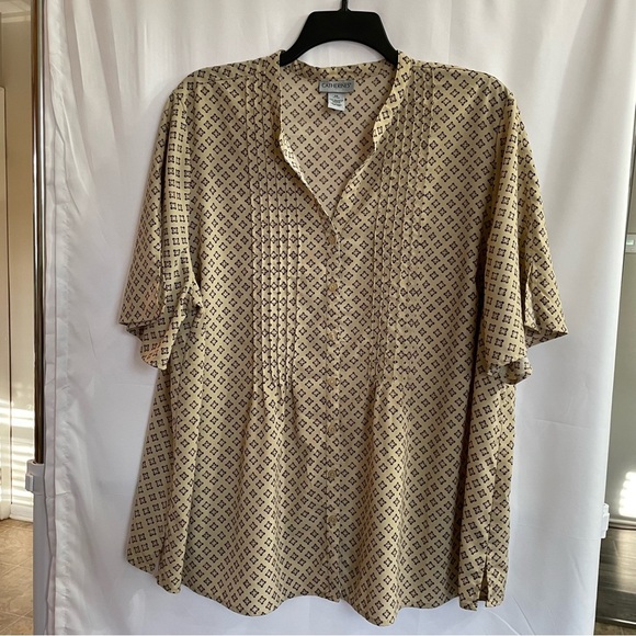 Catherines Beige and Brown Print Pleated-Front Relaxed-Fit Tunic - Picture 1 of 6
